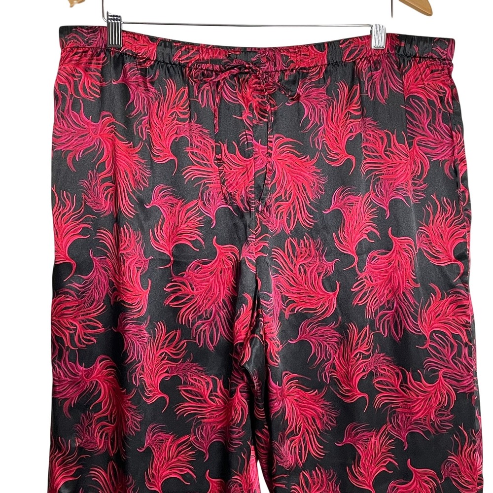 Cacique Pajama Pants Size 18/20 Black Red Feather Print Lounge Wide Leg - Picture 7 of 11
